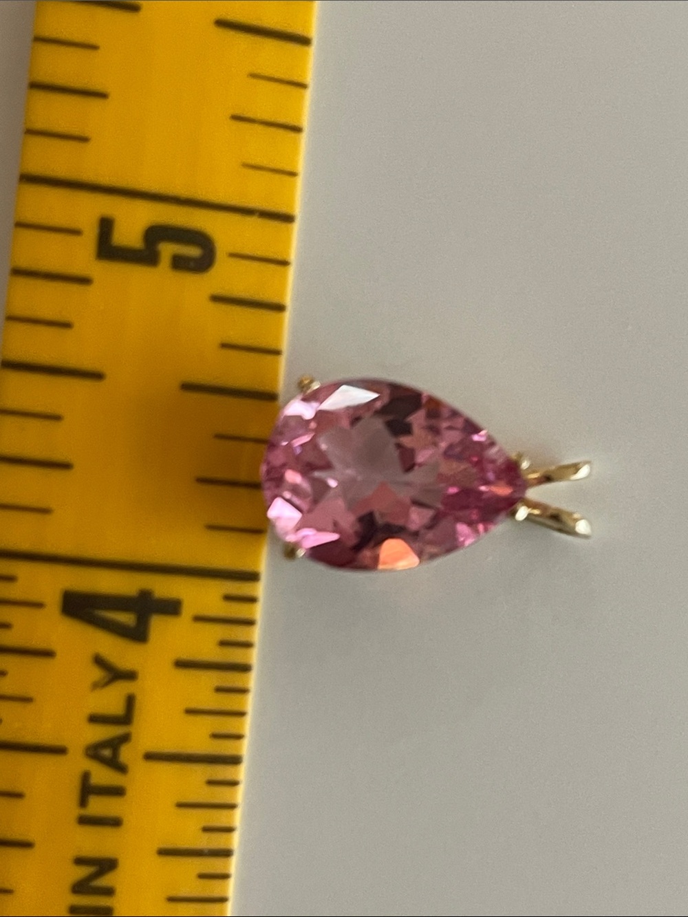 14k Gold Tear Drop Pink Stone Pendant - Picture 5 of 6